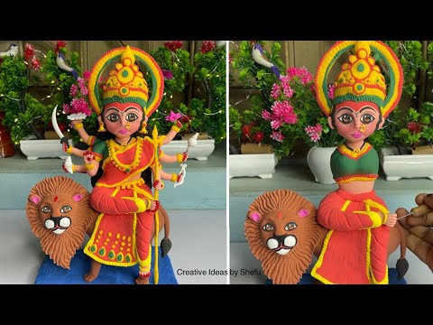 DIY how to make maa Sherawali idol with clay || small clay Durga murti making