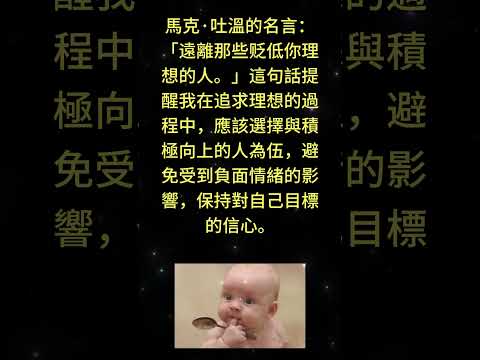 馬克·吐溫的名言：「遠離那些贬低你理想的人。」這句話提醒我在追求理想的過程中，應該選擇與積極向上的人