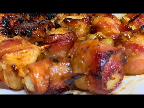 DELICIOUS BACON WRAPPED COD BITES IN MAPLE RUM SAUCE!!