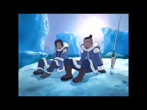 Katara frees Aang from the iceberg