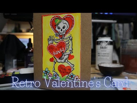 Retro style Valentine's card, "Feel it in my bones ". #watercolorpainting  #valentine2024