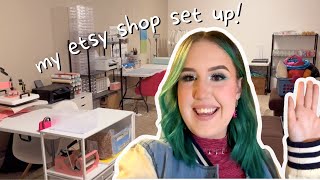 a tour of my etsy shop setup! | small business workspace