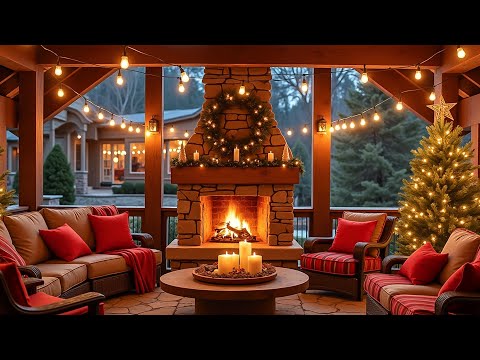 Cozy Winter Porch in Snow Falling Ambience with Fireplace Crackling, Snowfall and Relaxing Vibes ⛄