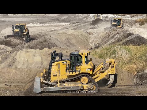 Reclamation Of An Old Coal Mine By Caterpillar And Komatsu Bulldozers