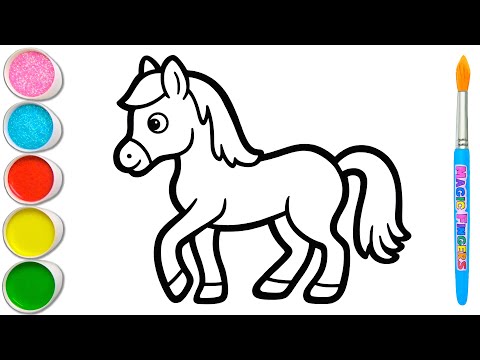 Drawing and Painting a Horse and 4 More Farm Animals 🐎🐄🐐🐏🐓 Learn Animal Sounds #373