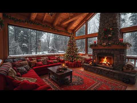 Unwind with Christmas Jazz Music 🎄 Morning Cozy Christmas Balcony Ambience & Fireplace Burning Sound