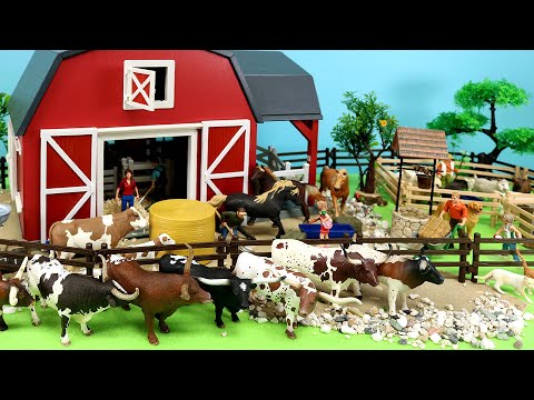 Red Barn Playset with Barnyard Animal Friends - Cows Horses Sheep