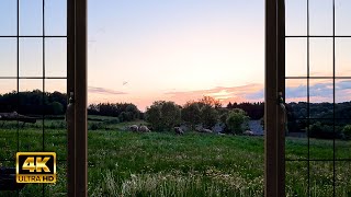 4K Countryside Evening Ambience Window view with Nature Sounds -  Relaxing, Calming, Sunset