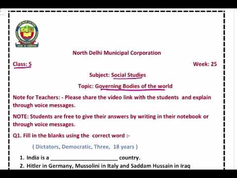 class 5 SST | Governing bodies of the world | week 25 | FirstStep | worksheet Solution Date 11.12.20