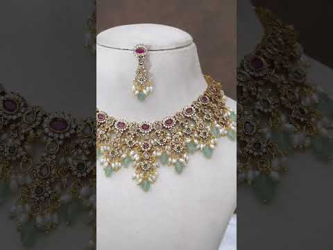 Premium Mehandhii Polish Bridal Designery Necklace Natural Beads Used In Gold and Diamond 1799