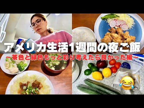 【アメリカ生活🇺🇸】自炊して食べる1週間の夜ご飯。あ、彩り考えてなかった〜😂｜和食だらけ｜セビーチェも作った🇲🇽