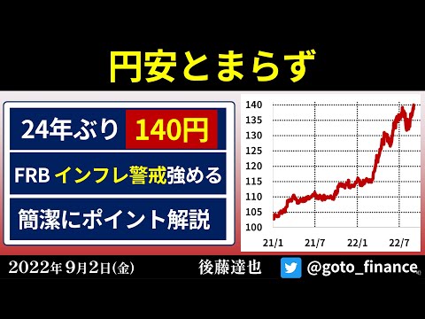 円安とまらず　24年ぶり1ドル=140円（2022/9/2）