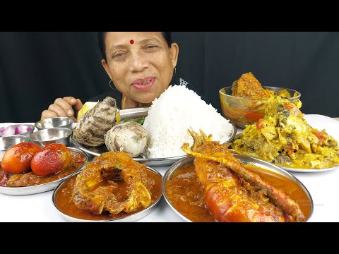 ASMR FOOD EATING SHOW FISH , EGGS , SHRIMP WITH BASMATI RICE