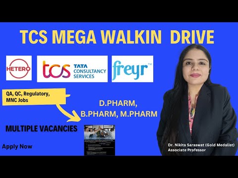 TCS Mega Walk-in Drive | Hetero Drugs Walk-in | Multiple Pharma Jobs for DPharm, BPharm, MPharm