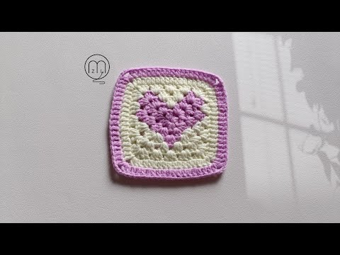 鉤針祖母格花片分享 (5) 愛心織片 Crochet Granny Square (中文字幕)