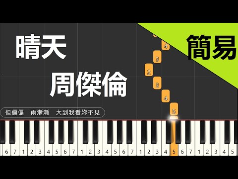 晴天 周傑倫 鋼琴教學 簡易單手版