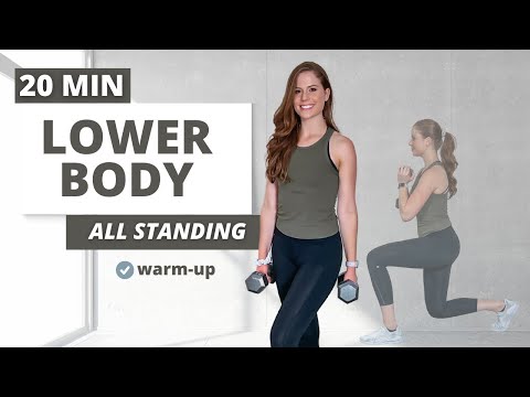 20 Minute STANDING Lower Body Dumbbell Strength Workout | At Home Leg Workout | Warm-Up with Band