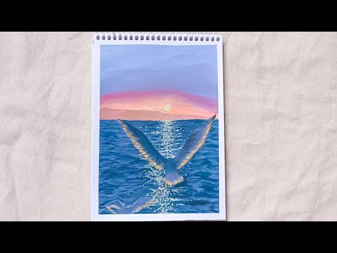 Ocean sunset & Seagulls || Acrylic Painting