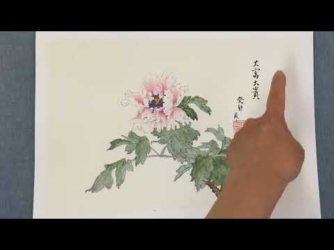 Dry mounting Peony gongbi painting with silicone paper