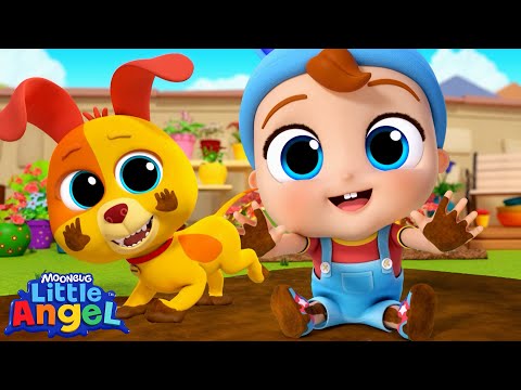 Baby John and Bingo have Fun in the Mud! | Little Angel Kids Songs & Nursery Rhymes