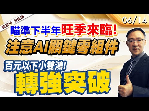 2024/06/14  瞄準下半年旺季來臨! 注意AI關鍵零組件，百元以下小雙鴻!轉強突破 錢冠州分析師