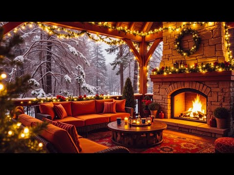 Beautiful Christmas Music With Fireplace 🎄 | Relaxing Holiday Ambiance in Cabin | Cozy Jazz House