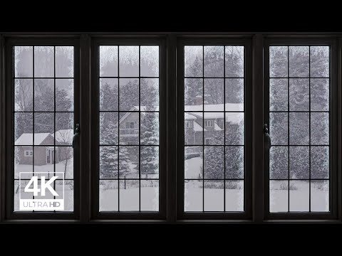 4K Snowing Winter window View - Relaxing, Calming, Ambience