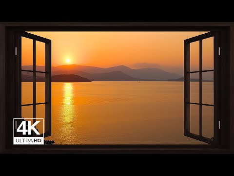 4K island sea during sunset window view - Relaxing, Calming, Ambience, white noise (ASMR)