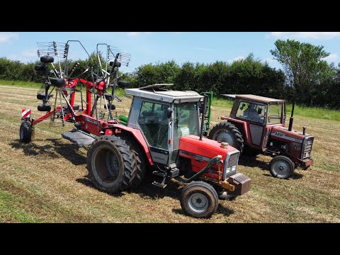 Classic and modern Massey Ferguson tractors (grass harvest drone footage 2024)