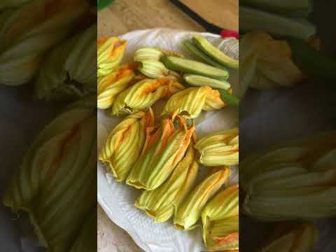 Italian Summer Lunch with battered zucchini flowers and sage leaves