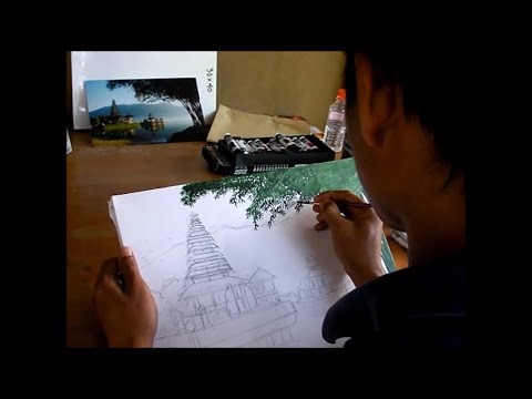 バリ島　ウルン・ダヌ・ブラタン寺院　アクリル画デモ　1/3  （全再生時間5時間40分中）