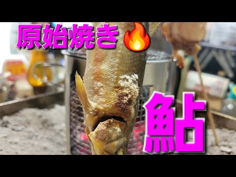 【家キャン】呑兵衛動画🍺😁👌簡易囲炉裏🔥原始焼きで旬の「鮎」の骨まで愛して🔥🐟😁👍！！め～ど～👍