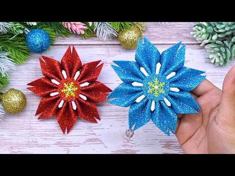 Cute DIY Snowflakes❄️Christmas Ornaments🎅🏻Glitter Foam Sheets Christmas Crafts