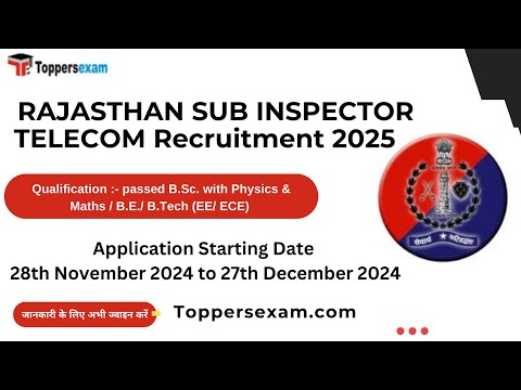 RAJASTHAN SUB INSPECTOR TELECOM Recruitment 2025 / Qualification / Age Limit / Selection Process