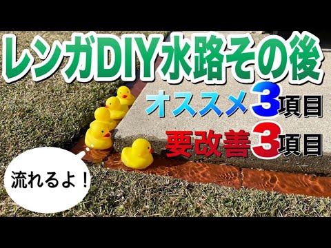 芝生のレンガ排水路DIYで水はけ改善、3ヶ月後にわかったコツ！より庭づくりを楽しむ方法。Drainage for the grass made of brick.