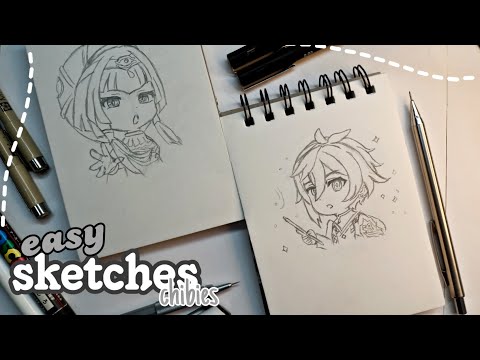 cute easy sketches ✨ | Genshin Impact characters chibies #drawing #anime