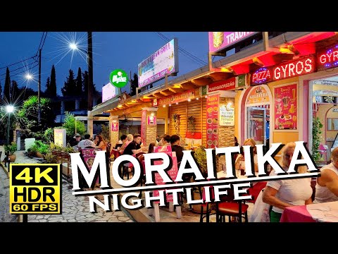 Corfu Greece Moraitika Nightlife, Bars, Restaurants in 4K 60fps HDR 💖 The best places 👀 Walking tour