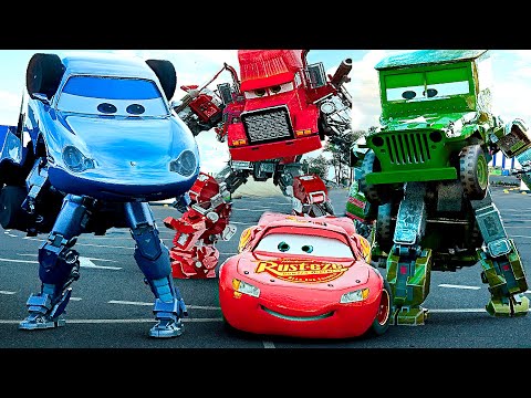 Lightning McQueen TRANSFORMERS in Real Life on Road cars PIXAR