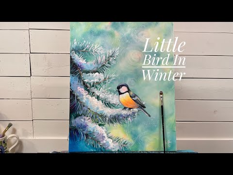 How To Paint A LITTLE BIRD IN WINTER ~ acrylic painting tutorial for beginners