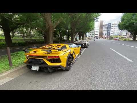 two Lamborghini SVJ engine start in Japan