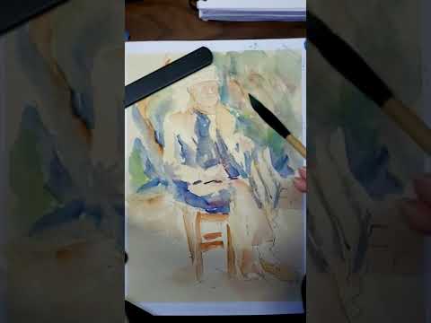 masters study of Cezanne's Watercolor Portrait on Silk Paper