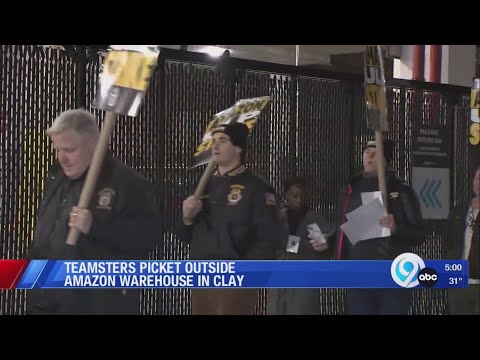 Teamsters picket outside Amazon warehouse in Clay