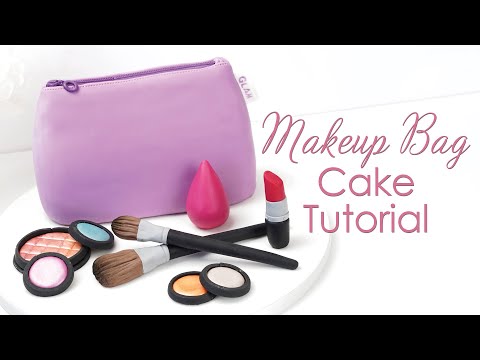 Makeup Bag Cake - Cake Decorating Purse Tutorial - with makeup / cosmetics cake toppers