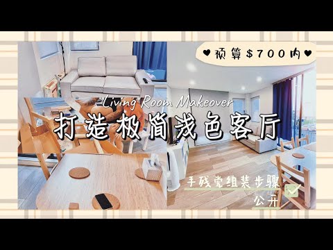 预算$700以内打造简约浅色客厅/Living Room Makeover/ 一个下午装废一双手，家具组装步骤