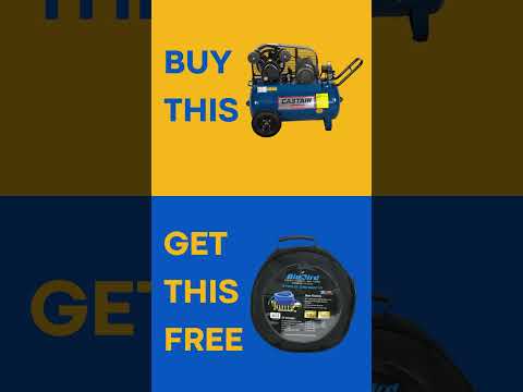 Buy the Castair Garage Air Compressor and score a FREE BluBird 3/8" x 25' Rubber Air Hose 13pc Kit!