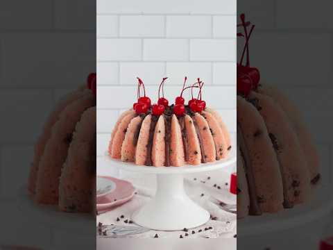 Easy Summer Bundt Cake! Cherry Chip Cake - recipe Bakingwithblondie.com #cake #bundtcake #cakebaking