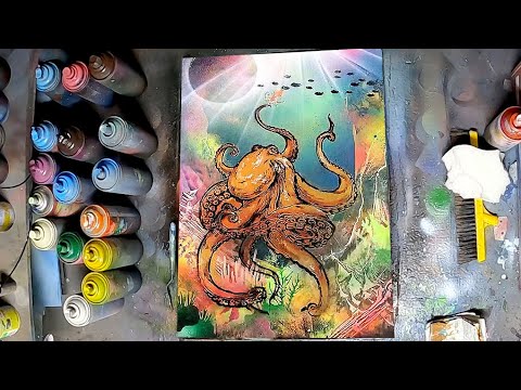 Marine Masterpiece: Painting a giant octopus with spray paint by Spray Art Eden