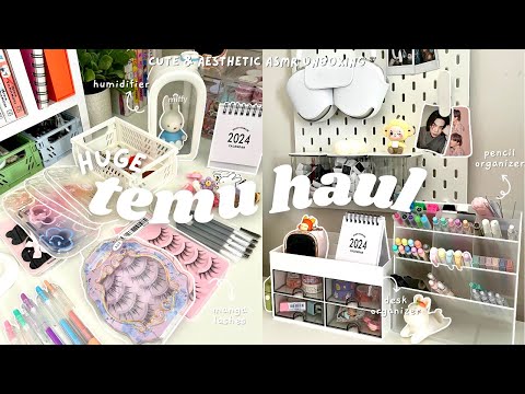 cute aesthetic temu haul: stationery, desk organizers, plushies, phone cases, etc (asmr unboxing 📦)