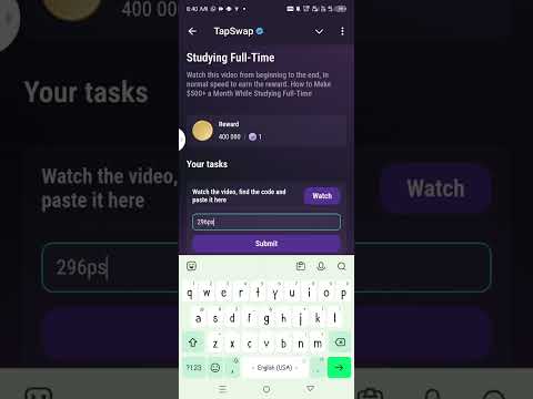 TapSwap Studying Full-Time video code#foryou #cryptocurrency #tapcoinapp #foryou #foryou #nft #nft