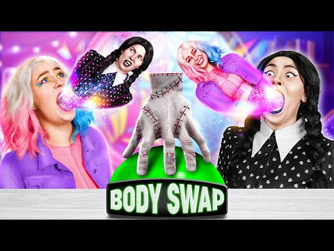 Wednesday VS Enid 😱 Body SWAP challenge | Extreme Makeover | Pink vs Black